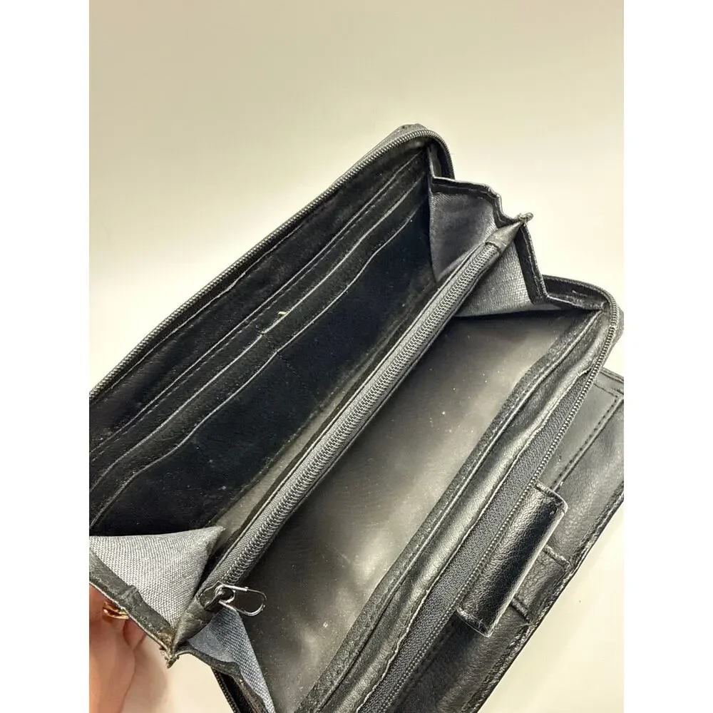 Amity Genuine Leather Black Organizer Wallet Checkbook Clutch Snap Closure